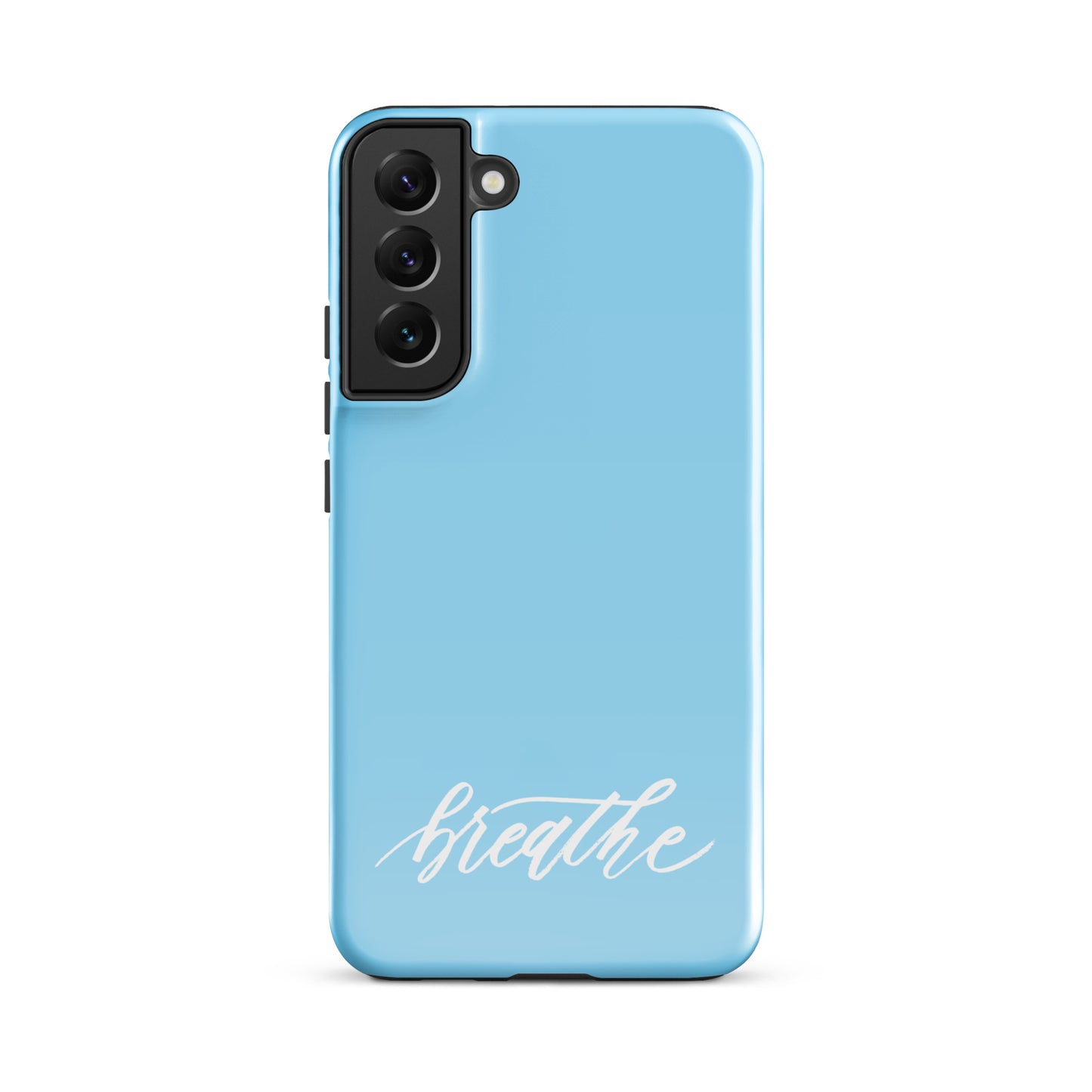 Script "Breathe" White Calligraphy on Sky Blue Printed Tough Case for Samsung®