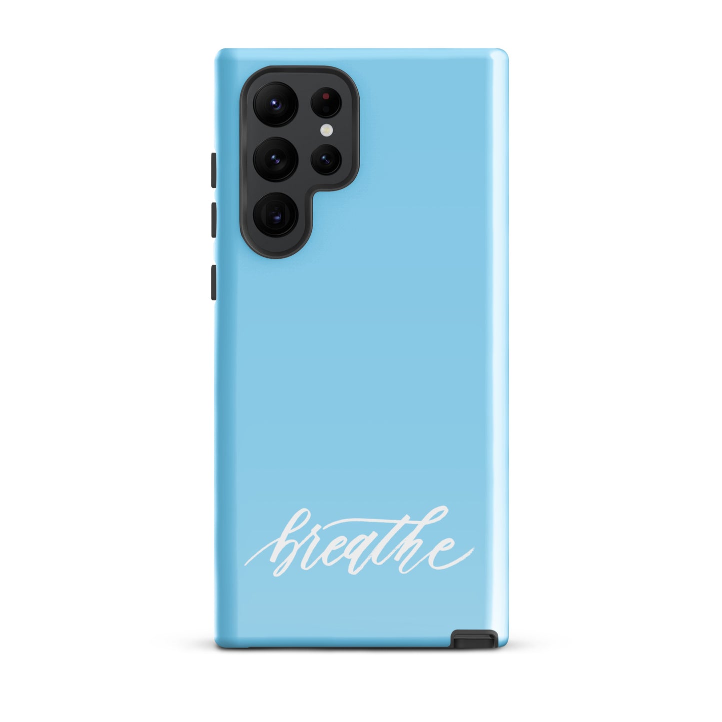 Script "Breathe" White Calligraphy on Sky Blue Printed Tough Case for Samsung®