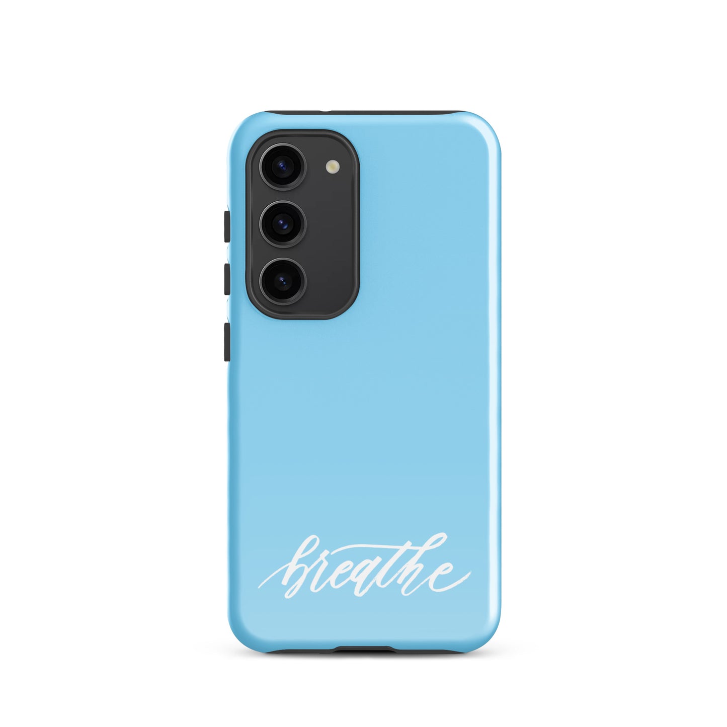 Script "Breathe" White Calligraphy on Sky Blue Printed Tough Case for Samsung®