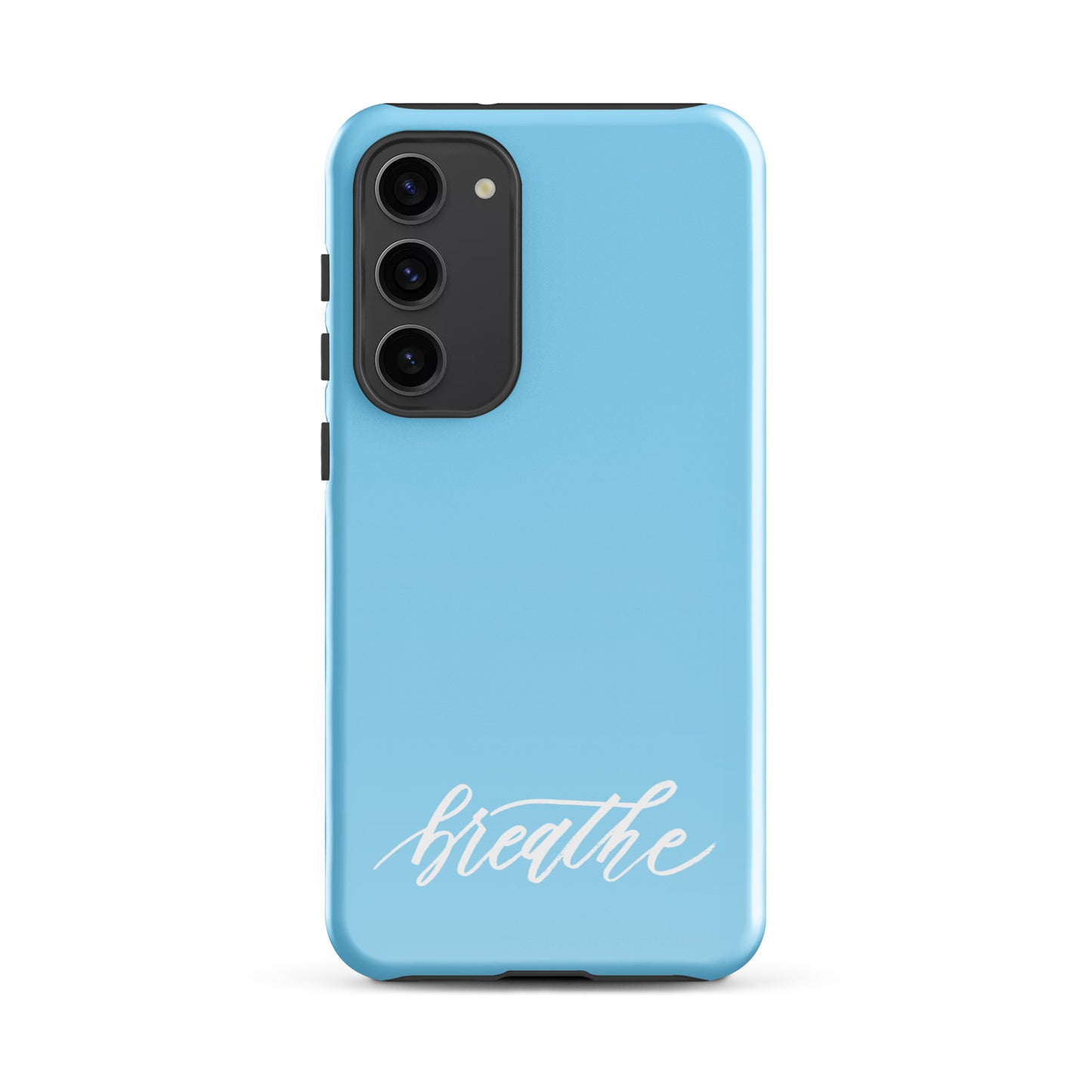 Script "Breathe" White Calligraphy on Sky Blue Printed Tough Case for Samsung®