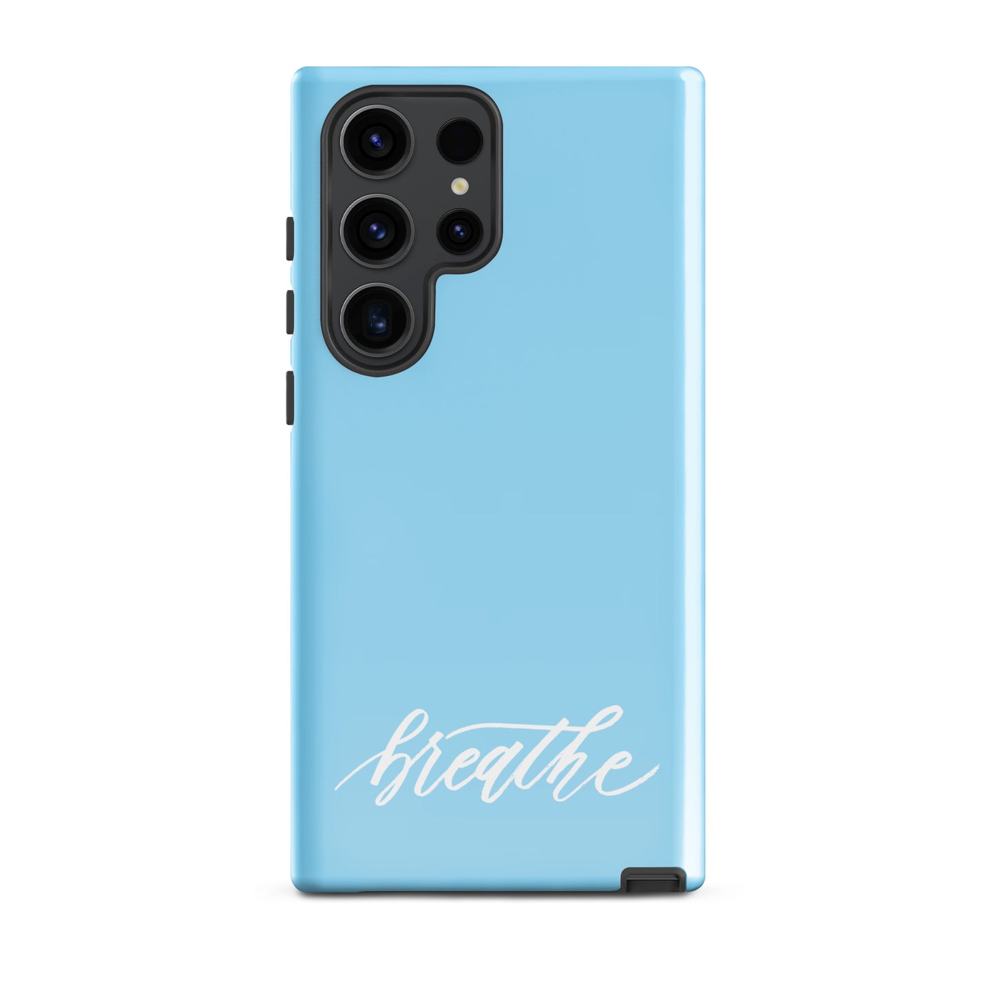 Script "Breathe" White Calligraphy on Sky Blue Printed Tough Case for Samsung®