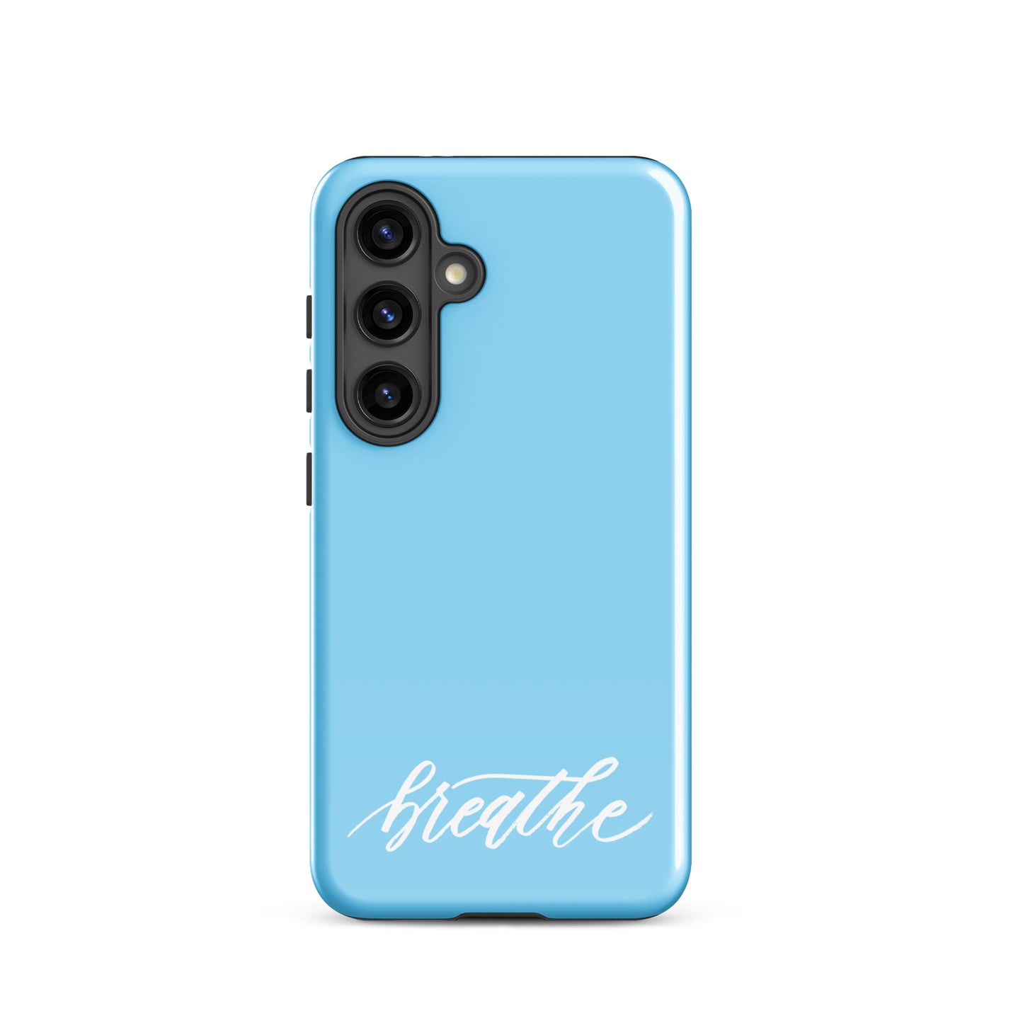 Script "Breathe" White Calligraphy on Sky Blue Printed Tough Case for Samsung®