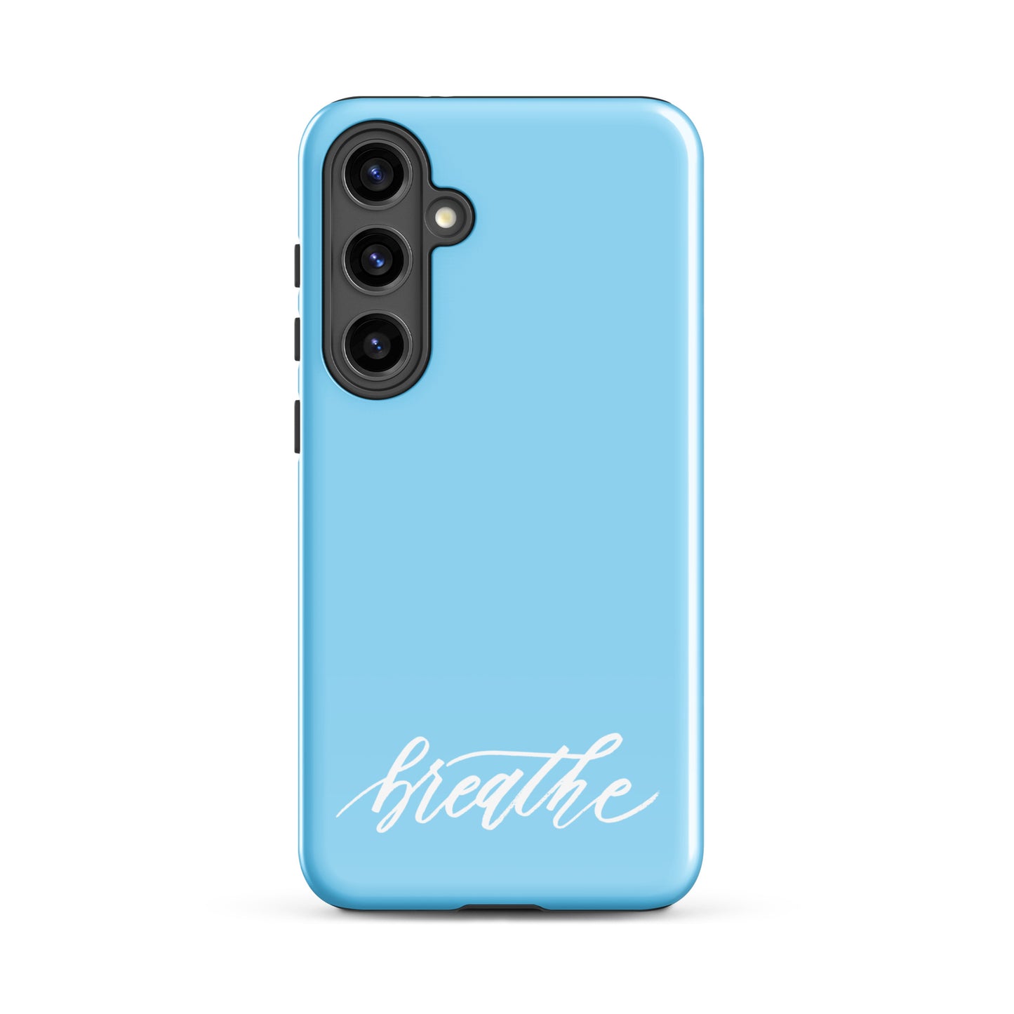 Script "Breathe" White Calligraphy on Sky Blue Printed Tough Case for Samsung®