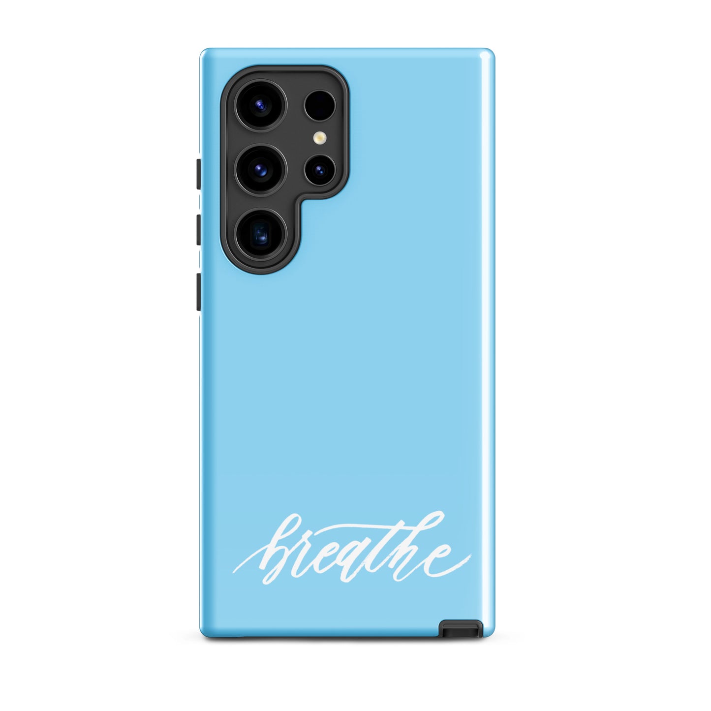 Script "Breathe" White Calligraphy on Sky Blue Printed Tough Case for Samsung®