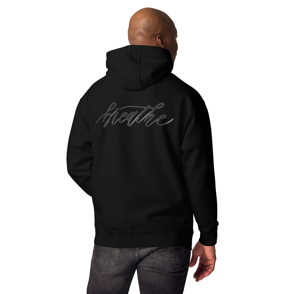 Script "Breathe" Black Calligraphy Printed Cotton Blend ADULT Unisex Hoodie