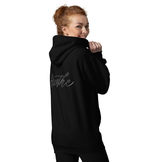 Script "Breathe" Black Calligraphy Printed Cotton Blend ADULT Unisex Hoodie