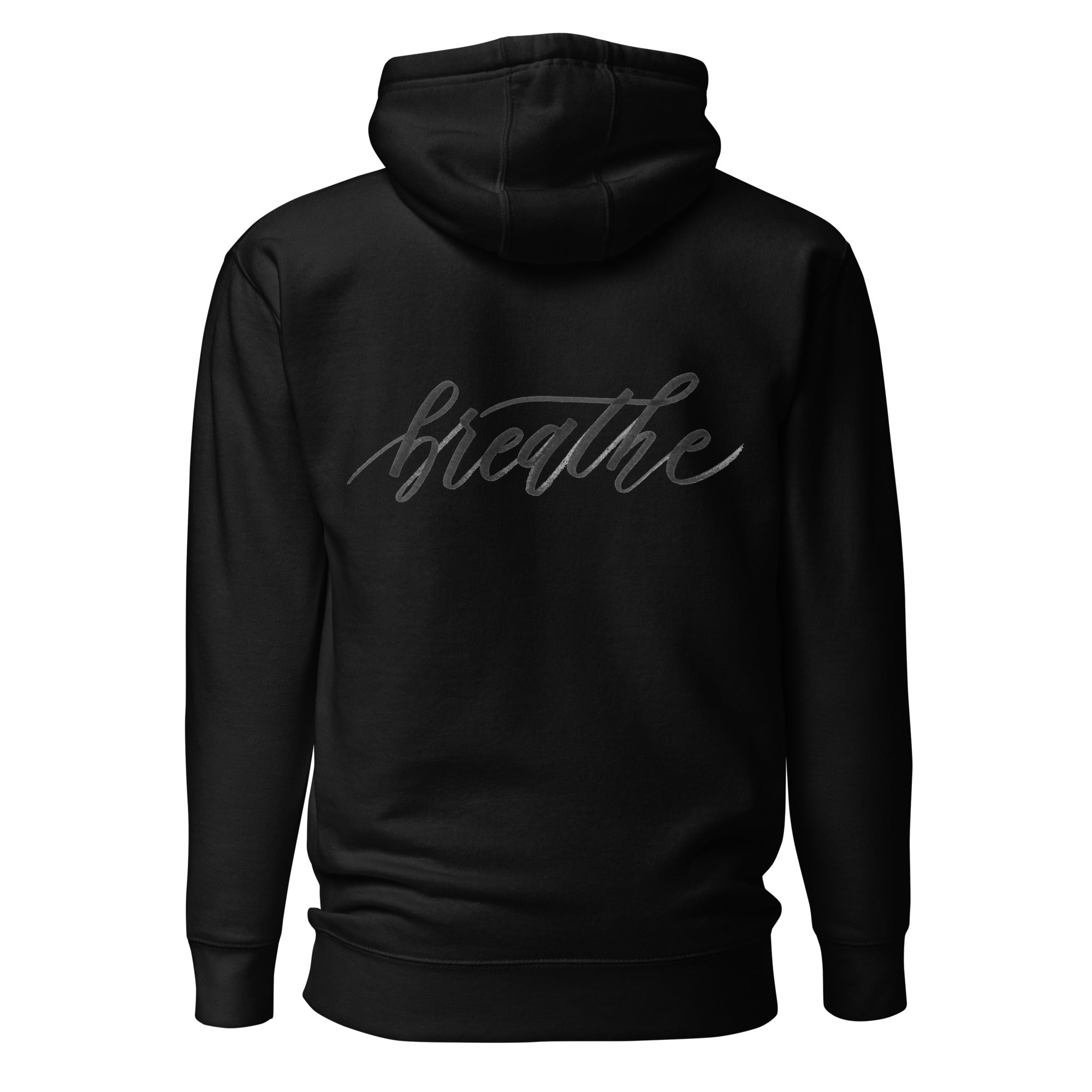 Script "Breathe" Black Calligraphy Printed Cotton Blend ADULT Unisex Hoodie