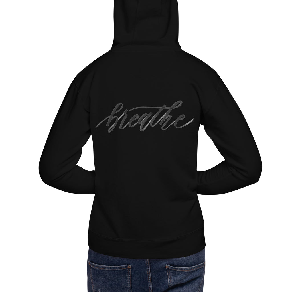 Script "Breathe" Black Calligraphy Printed Cotton Blend ADULT Unisex Hoodie