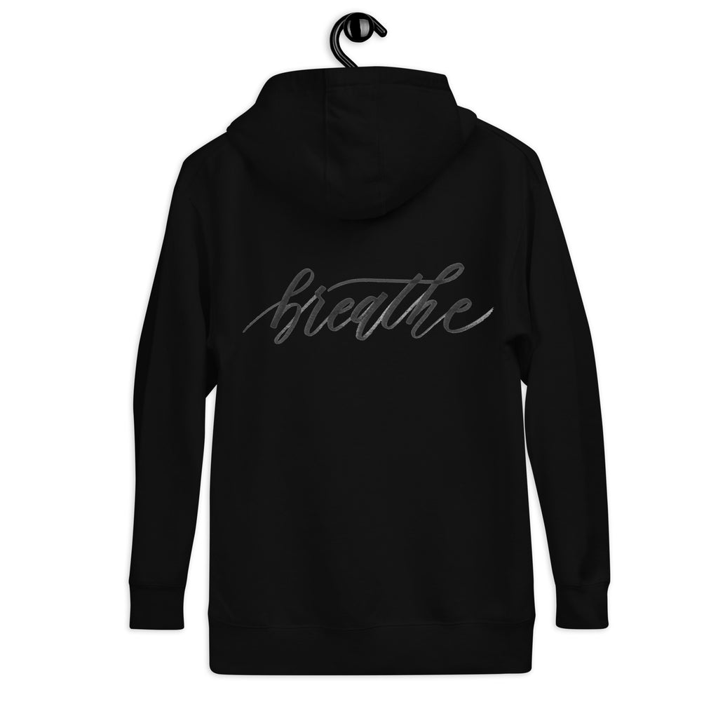 Script "Breathe" Black Calligraphy Printed Cotton Blend ADULT Unisex Hoodie