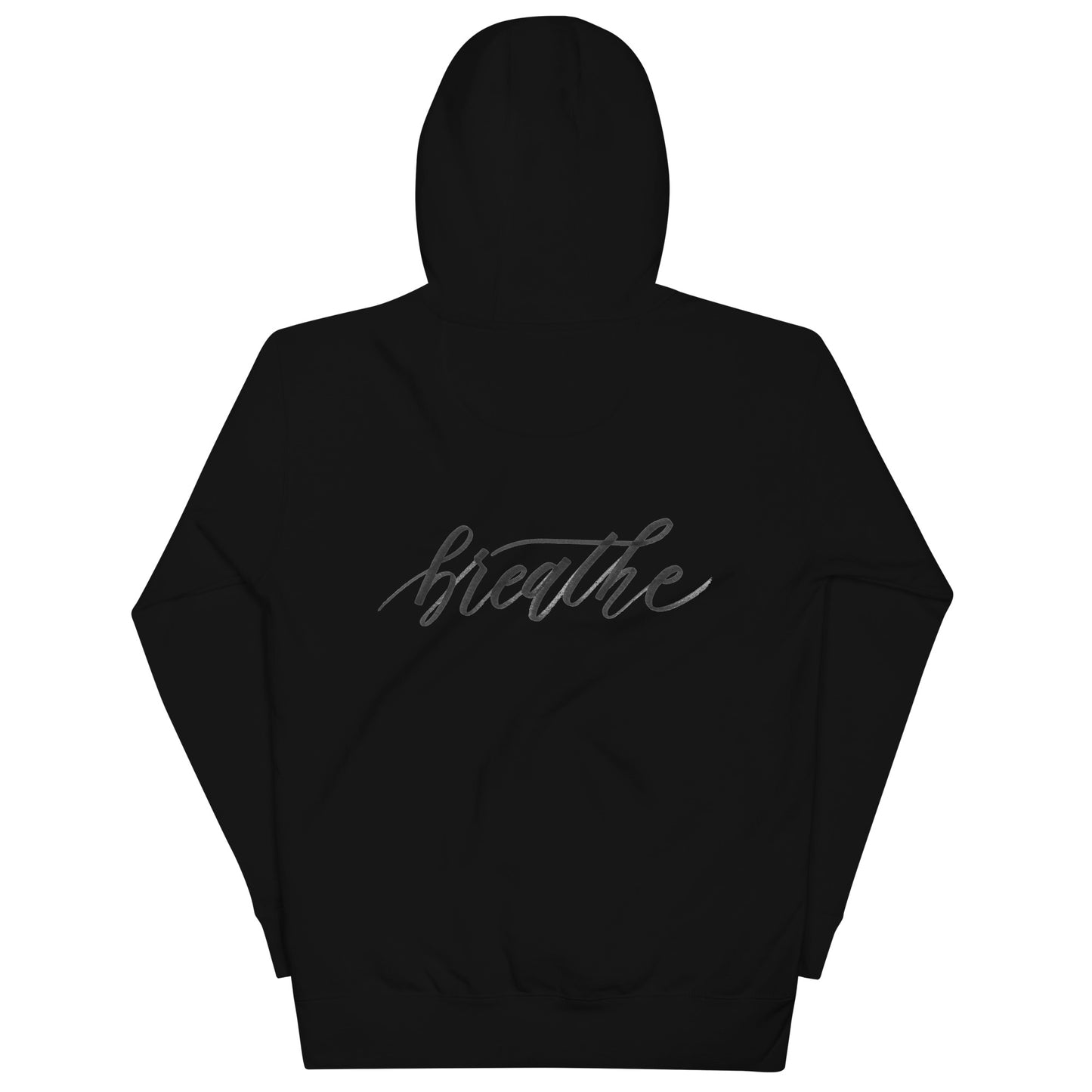 Script "Breathe" Black Calligraphy Printed Cotton Blend ADULT Unisex Hoodie