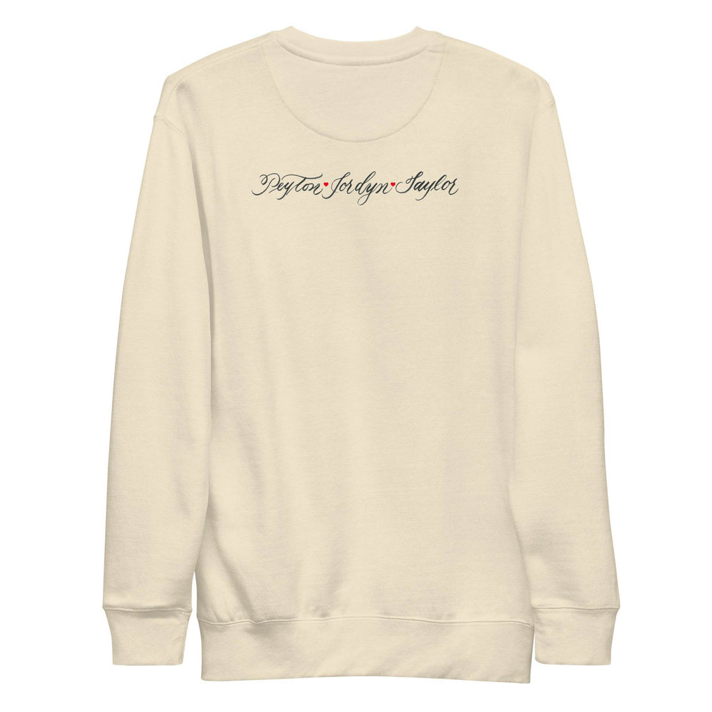 CUSTOM2 - Janie Mama Chest Back - Smaller Script (Two Location Printing) - Unisex Premium Sweatshirt - CUSTOM - Dear Daughters Design