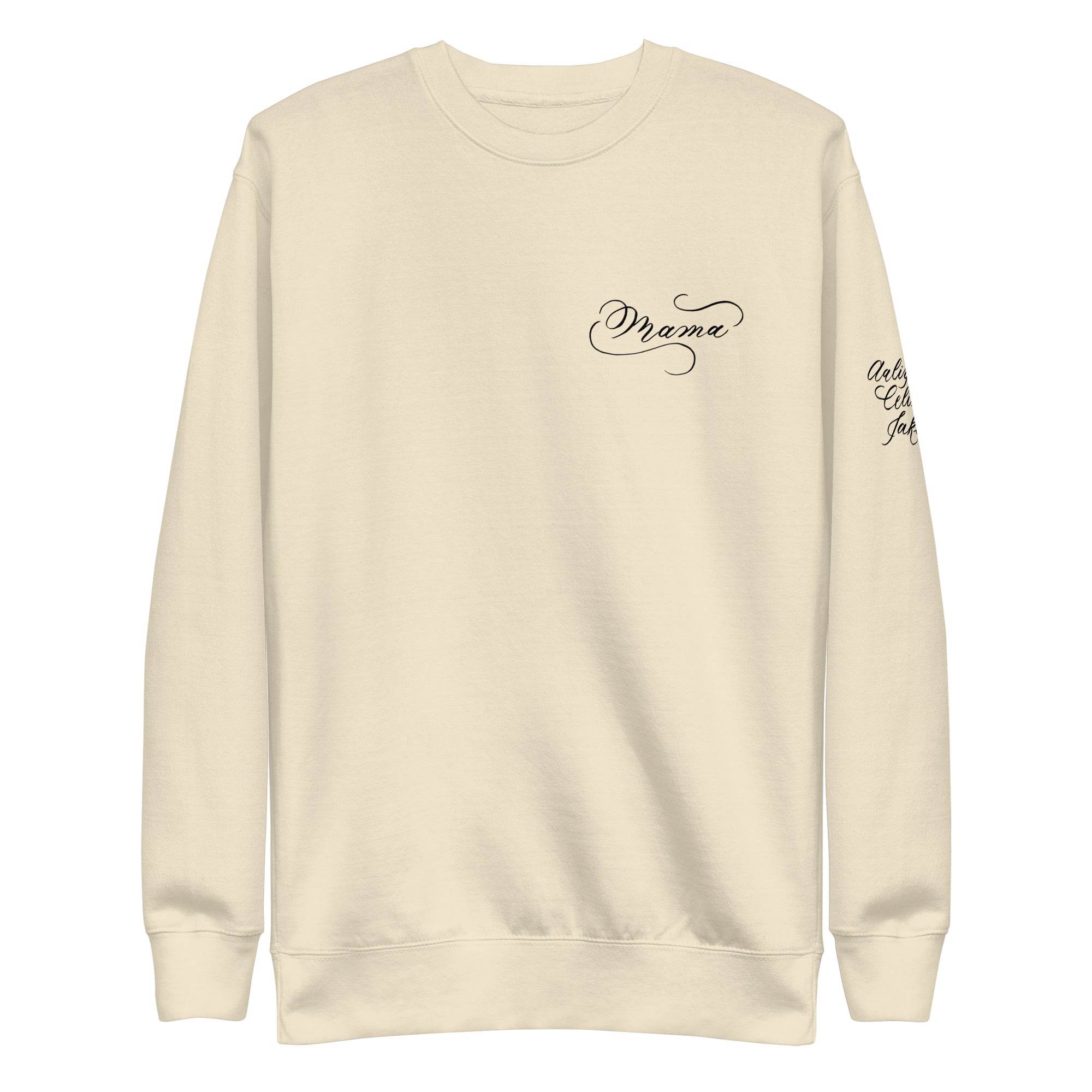 CUSTOM3 Updated - Jenny Mama Chest Arm (Two Location Printing) - Unisex Premium Sweatshirt - Holiday Matching Gift - CUSTOM - Dear Daughters Design