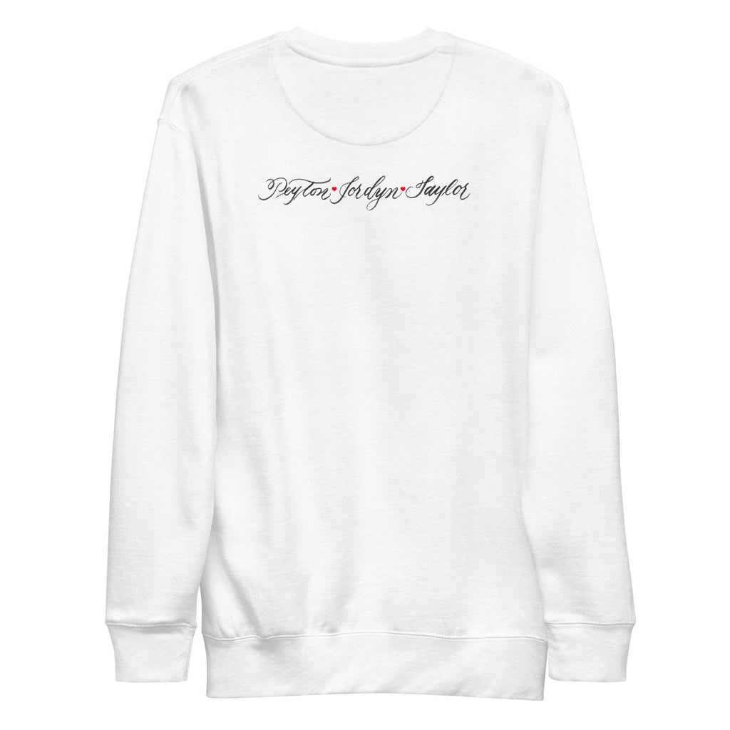 CUSTOM2 - Janie Mama Chest Back - Smaller Script (Two Location Printing) - Unisex Premium Sweatshirt - CUSTOM - Dear Daughters Design