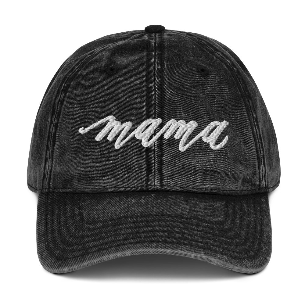 Embroidered Script "Mama" Calligraphy Vintage Cotton Twill Cap