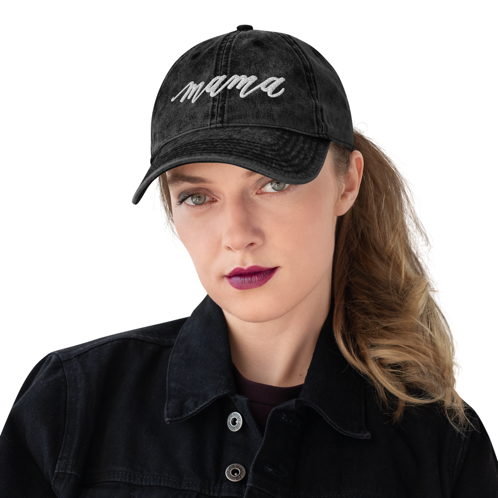 Embroidered Script "Mama" Calligraphy Vintage Cotton Twill Cap