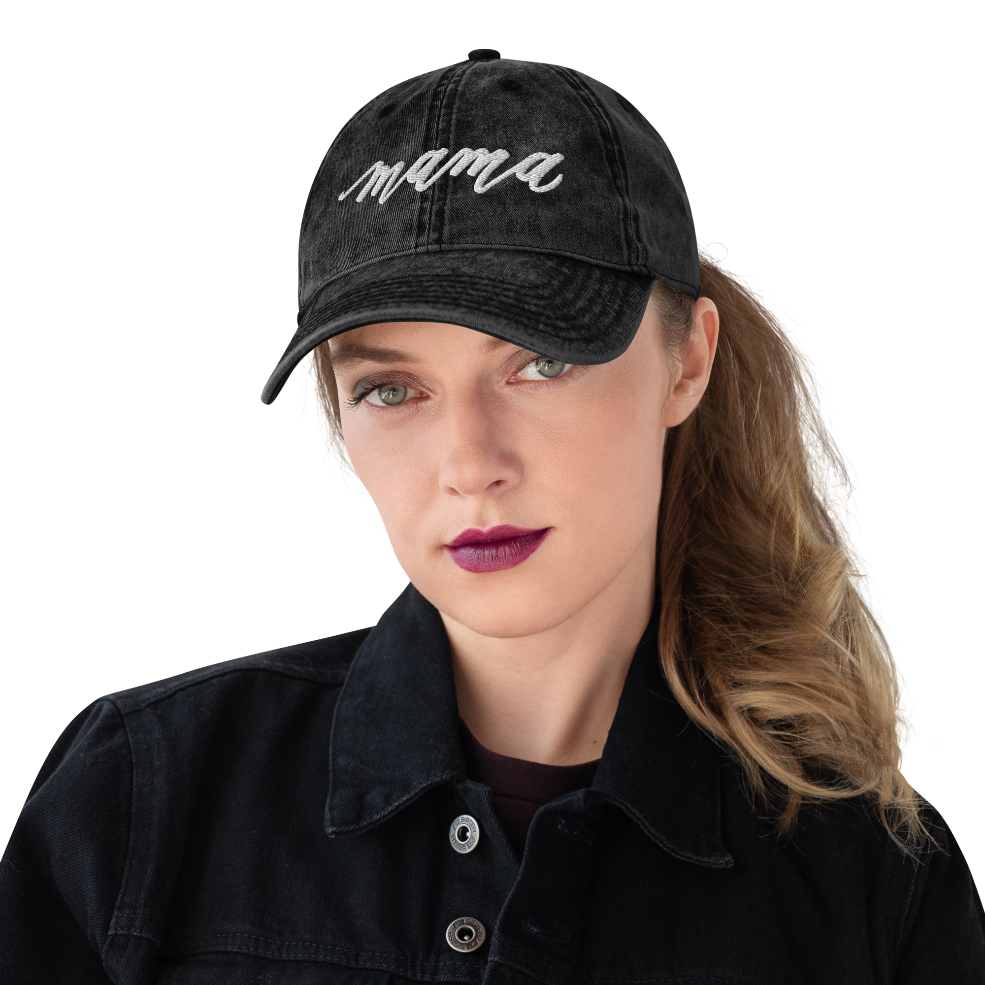 Embroidered Script "Mama" Calligraphy Vintage Cotton Twill Cap