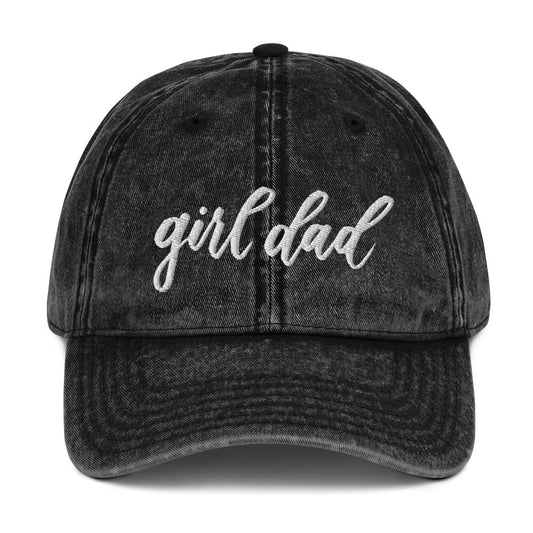 Embroidered White Script "Girl Dad" Calligraphy Vintage Cotton Twill Cap