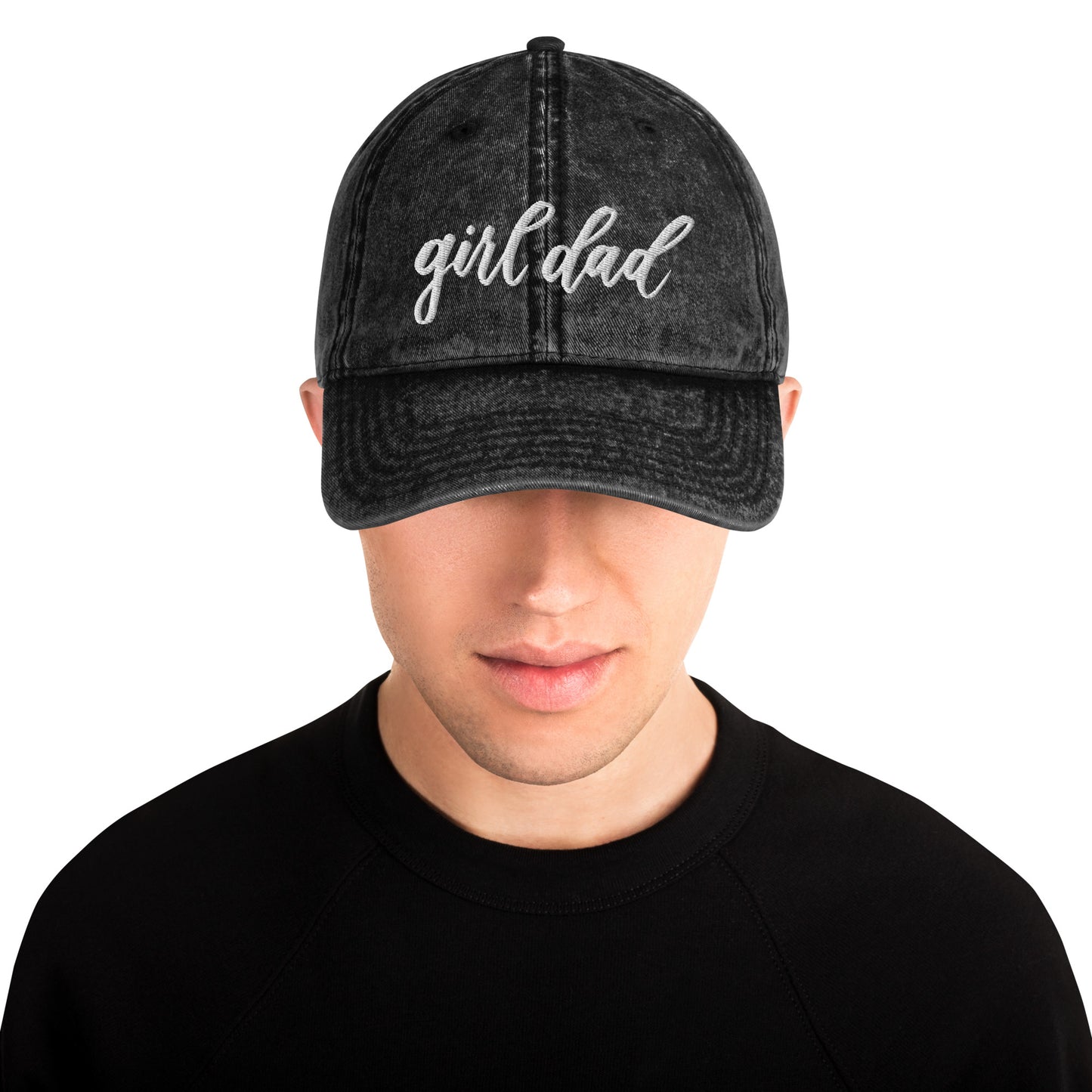 Embroidered White Script "Girl Dad" Calligraphy Vintage Cotton Twill Cap