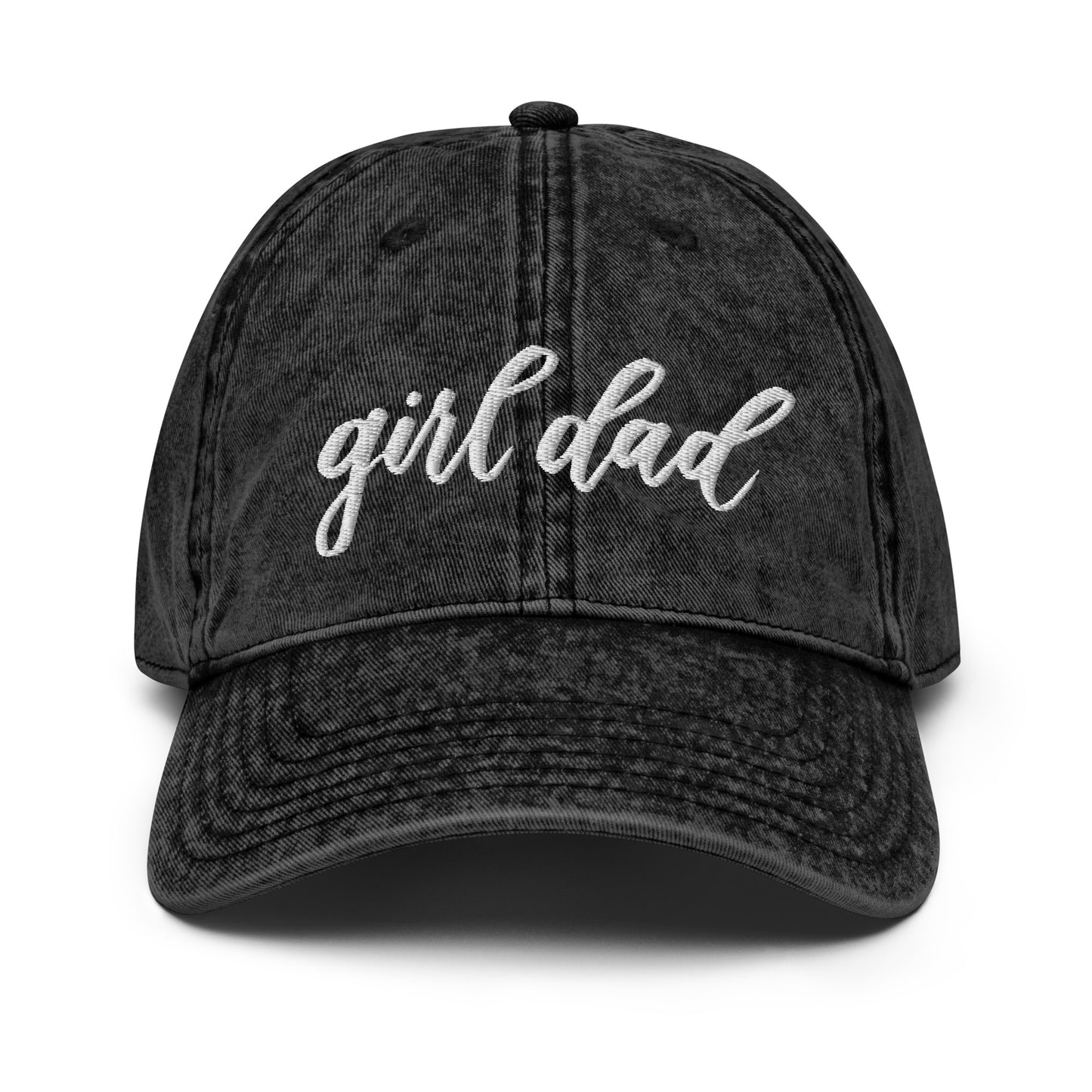 Embroidered White Script "Girl Dad" Calligraphy Vintage Cotton Twill Cap