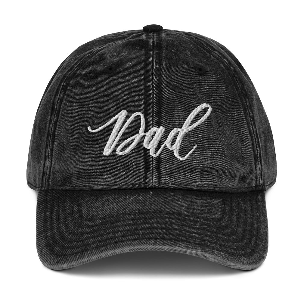 Embroidered Script "Dad" Calligraphy Vintage Cotton Twill Cap