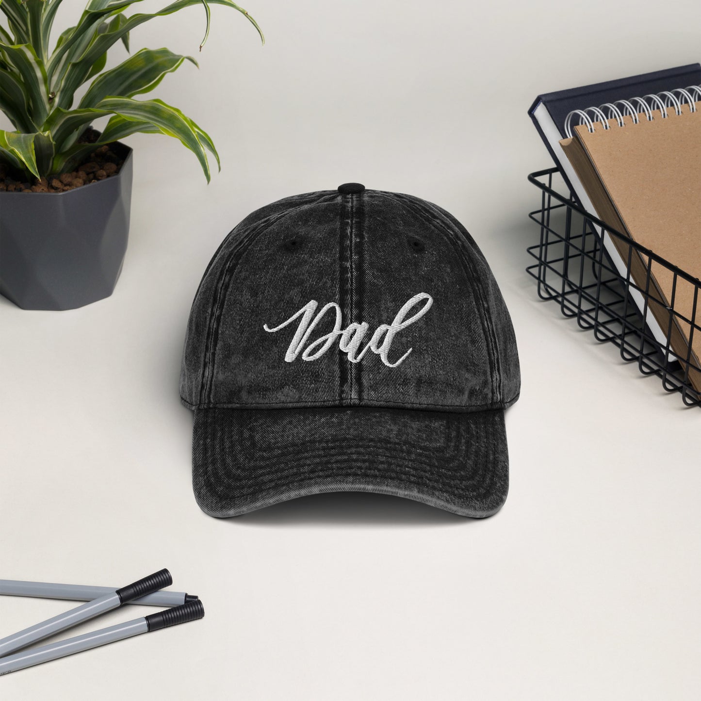 Embroidered Script "Dad" Calligraphy Vintage Cotton Twill Cap