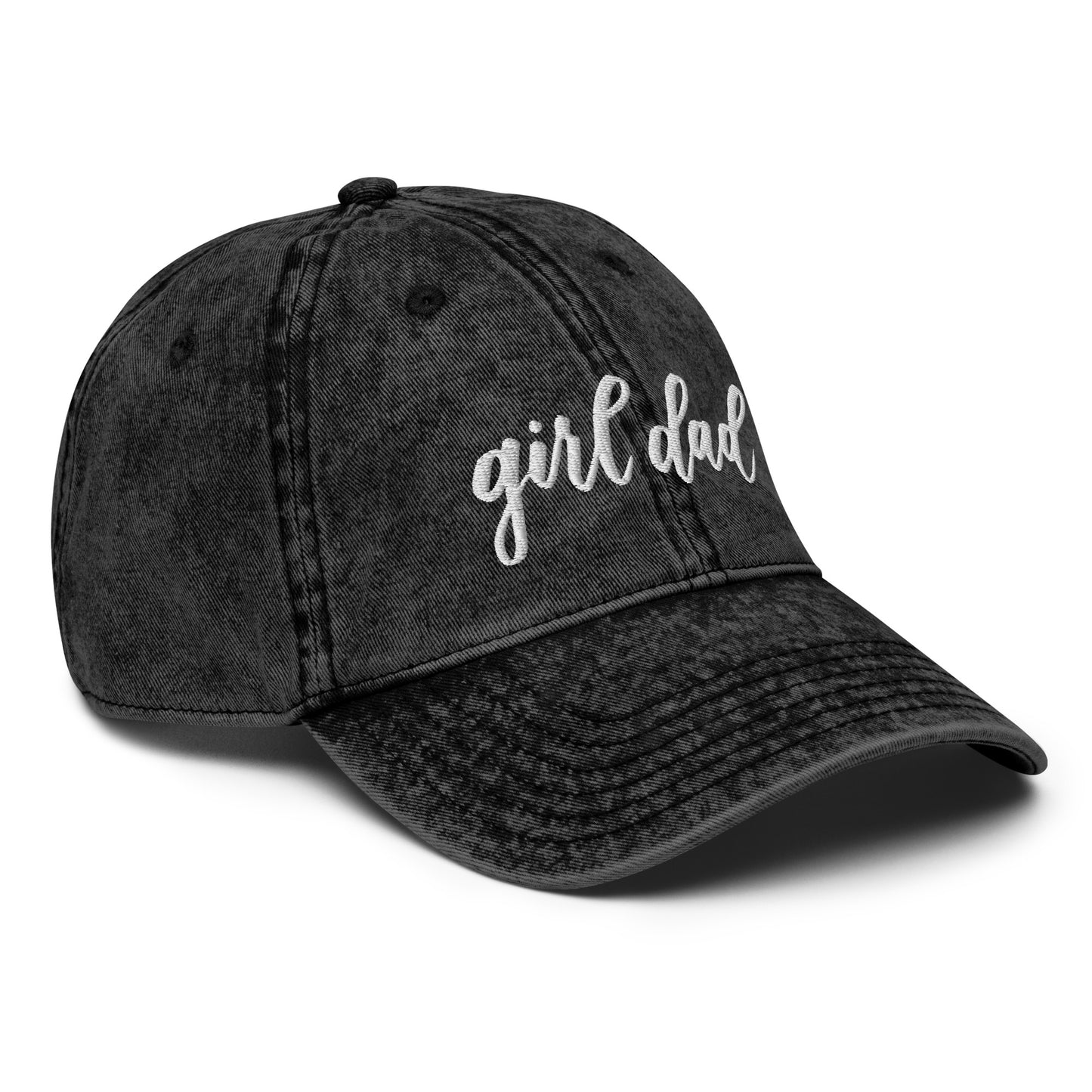 Embroidered White Script "Girl Dad" Calligraphy Vintage Cotton Twill Cap