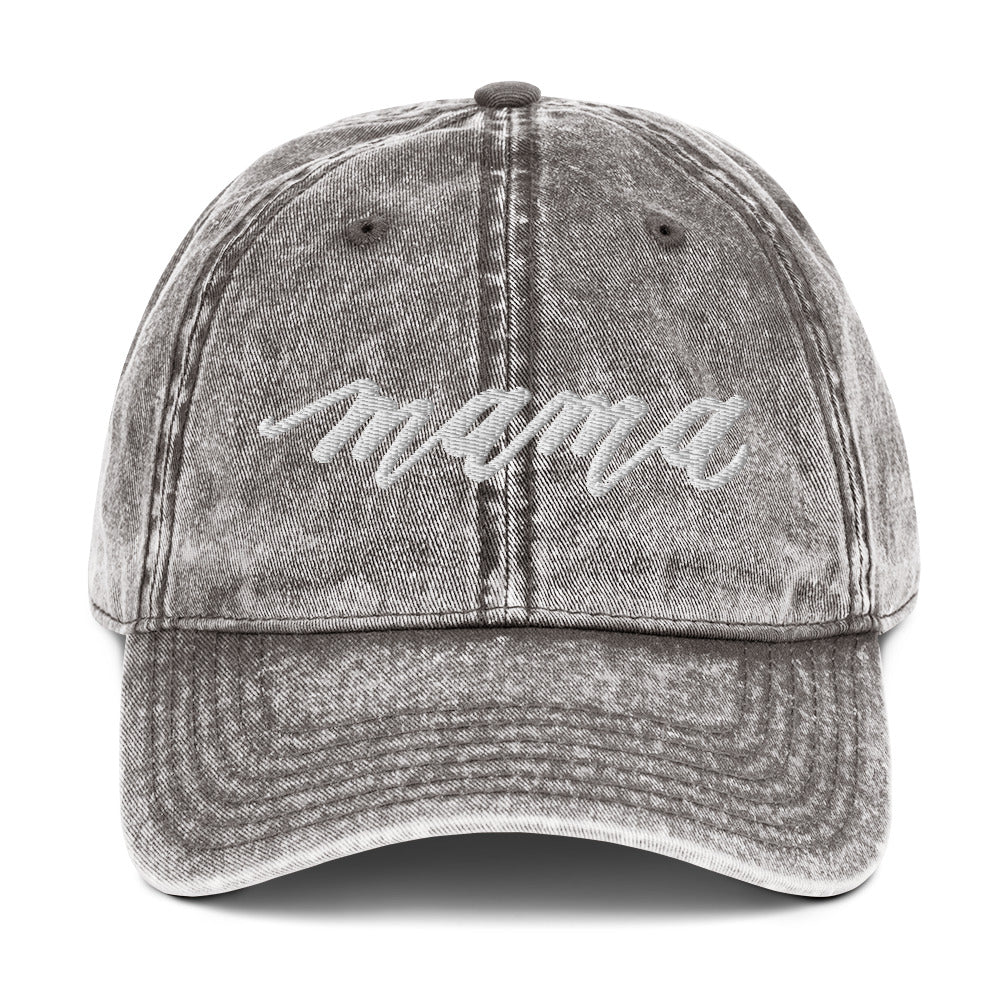 Embroidered Script "Mama" Calligraphy Vintage Cotton Twill Cap