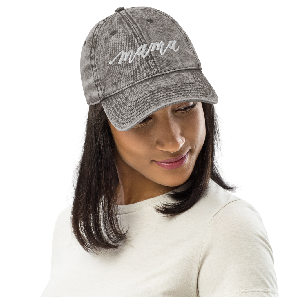 Embroidered Script "Mama" Calligraphy Vintage Cotton Twill Cap