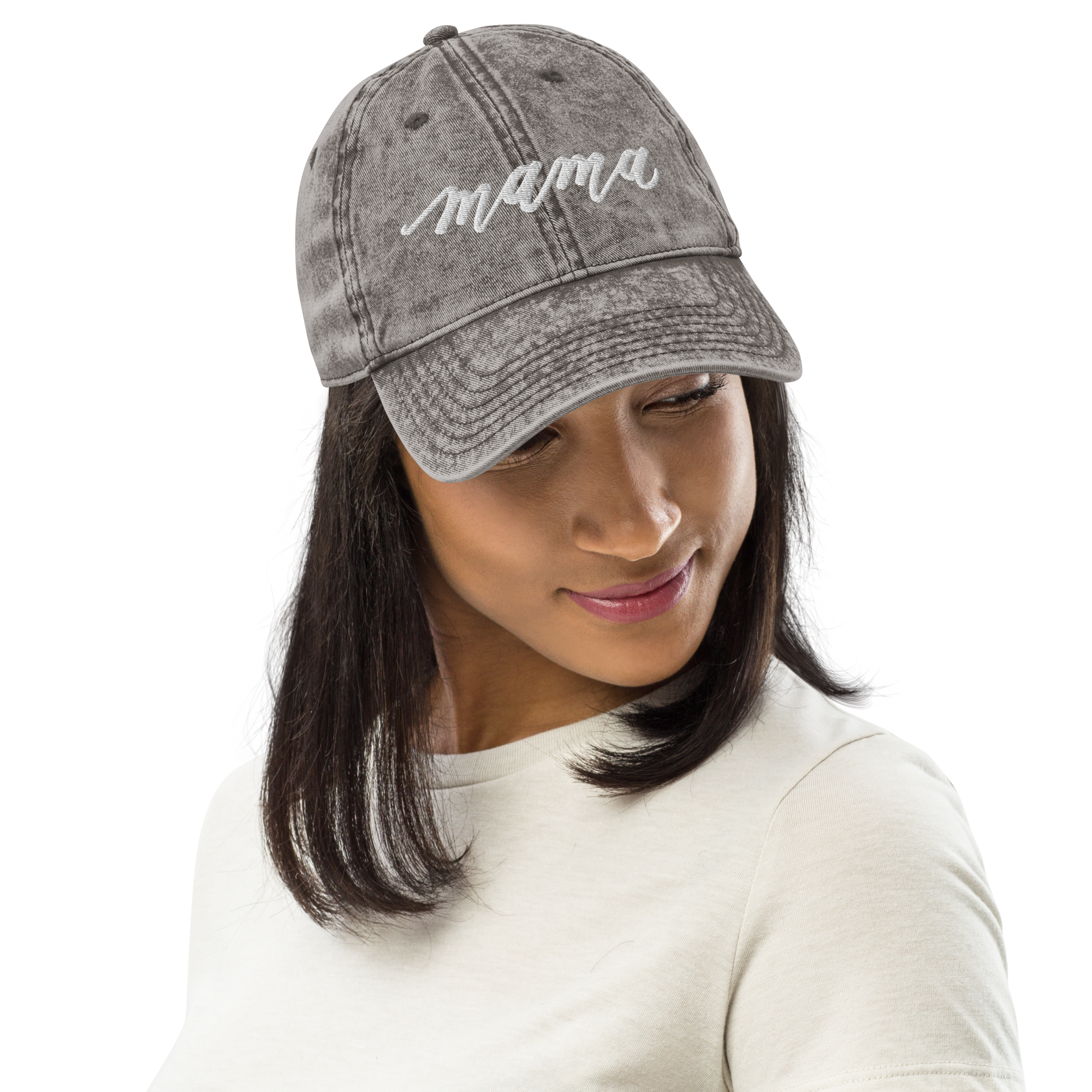 Embroidered Script "Mama" Calligraphy Vintage Cotton Twill Cap