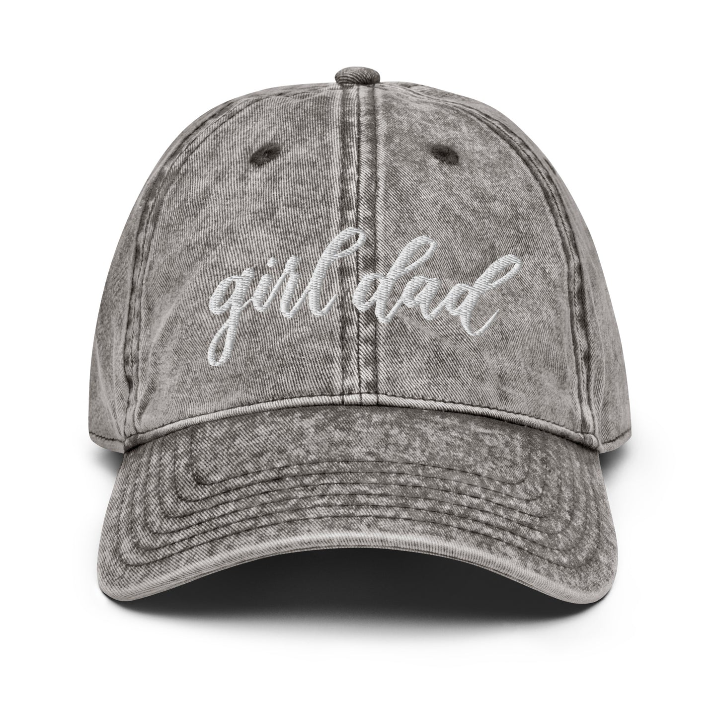 Embroidered White Script "Girl Dad" Calligraphy Vintage Cotton Twill Cap