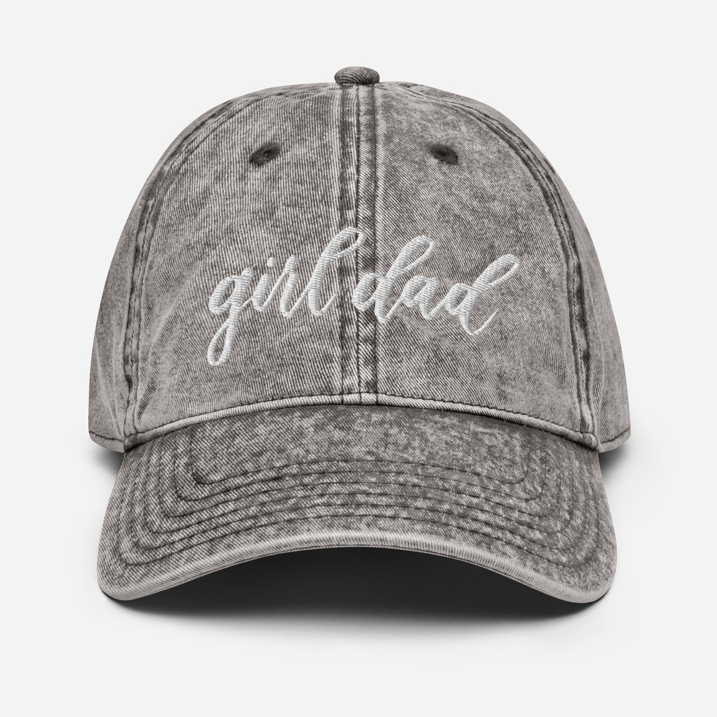 Embroidered White Script "Girl Dad" Calligraphy Vintage Cotton Twill Cap