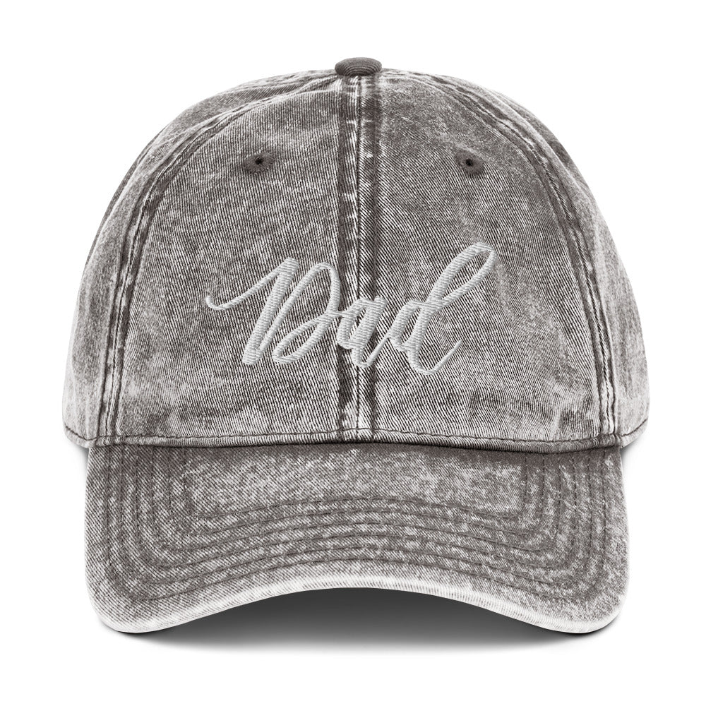 Embroidered Script "Dad" Calligraphy Vintage Cotton Twill Cap