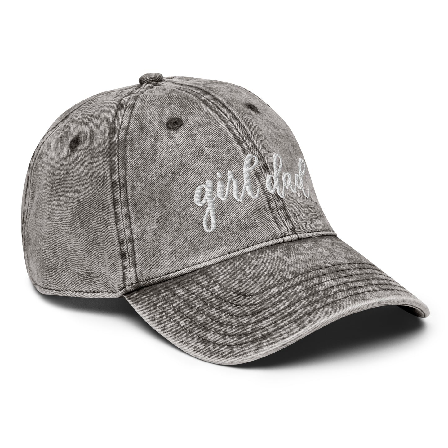 Embroidered White Script "Girl Dad" Calligraphy Vintage Cotton Twill Cap