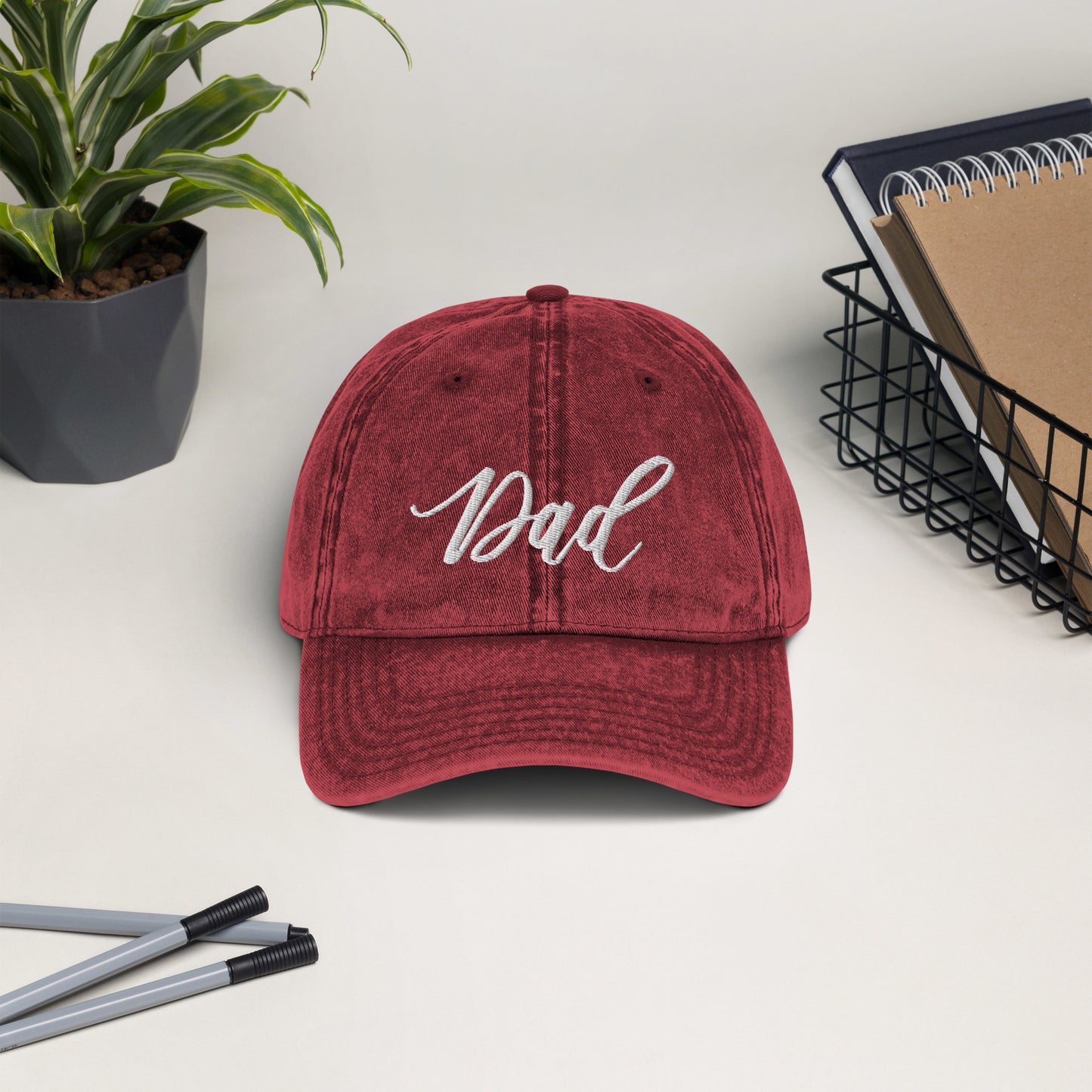 Embroidered Script "Dad" Calligraphy Vintage Cotton Twill Cap