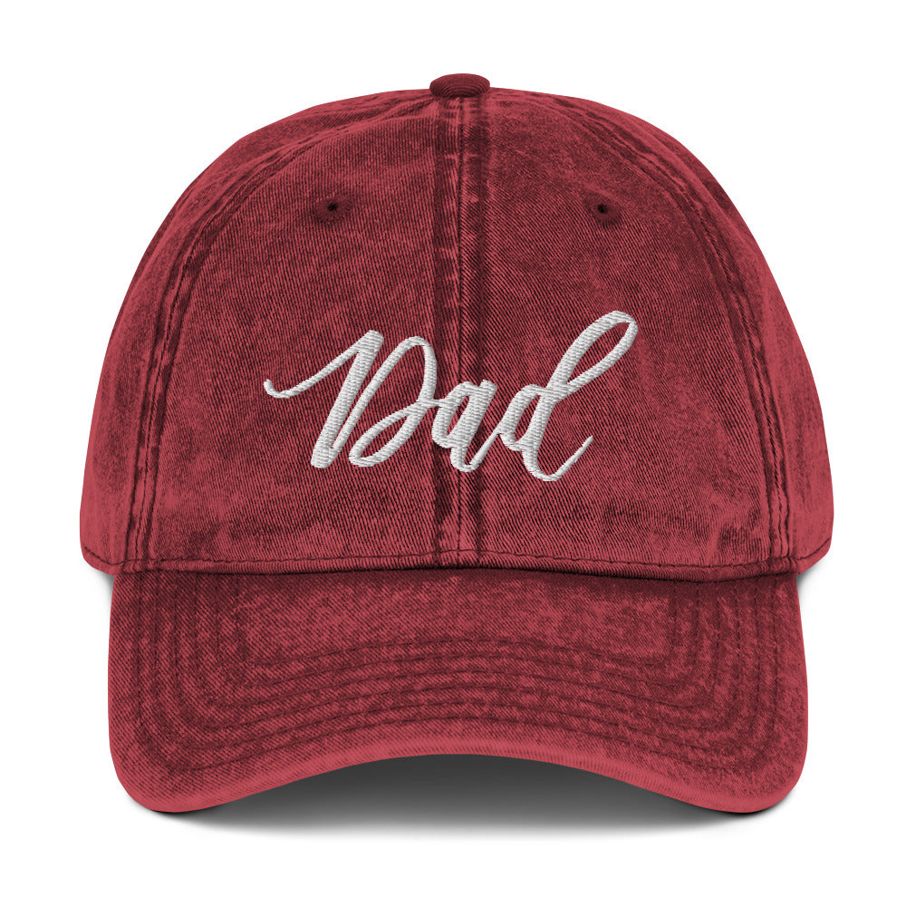 Embroidered Script "Dad" Calligraphy Vintage Cotton Twill Cap