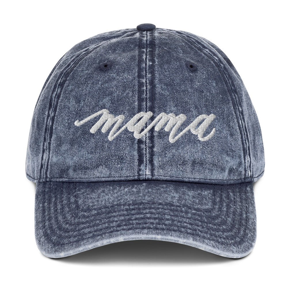 Embroidered Script "Mama" Calligraphy Vintage Cotton Twill Cap