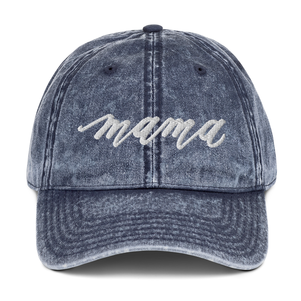 Embroidered Script "Mama" Calligraphy Vintage Cotton Twill Cap