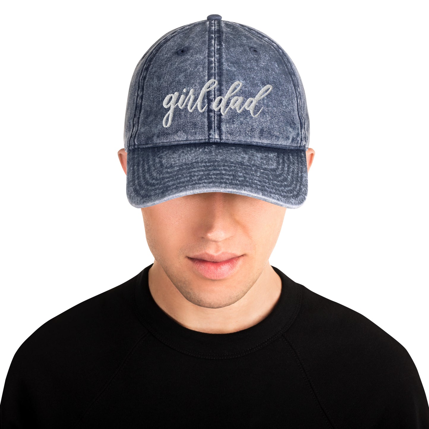 Embroidered White Script "Girl Dad" Calligraphy Vintage Cotton Twill Cap