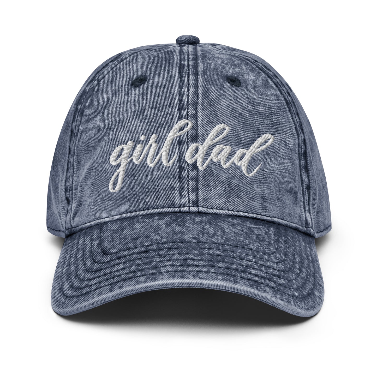 Embroidered White Script "Girl Dad" Calligraphy Vintage Cotton Twill Cap