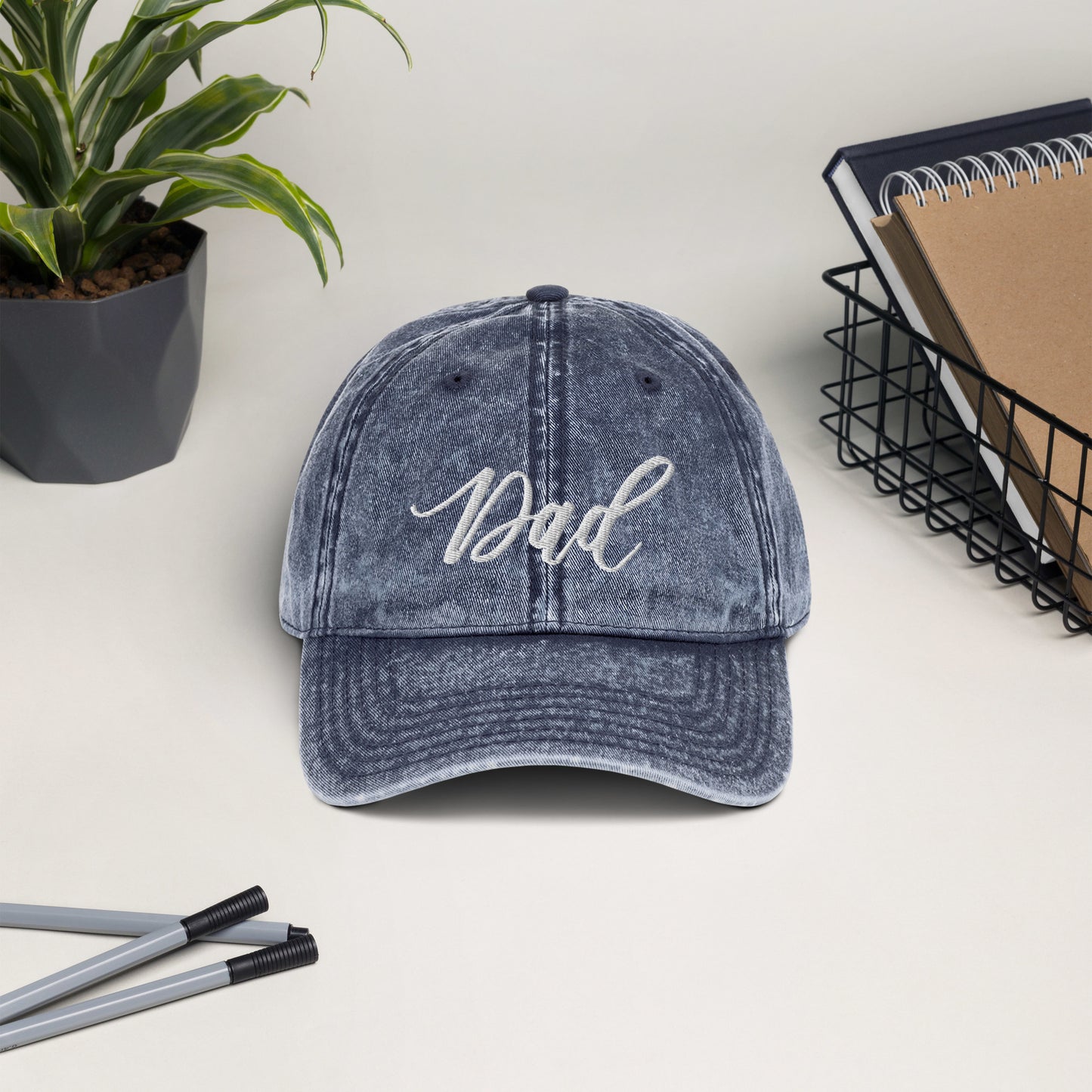 Embroidered Script "Dad" Calligraphy Vintage Cotton Twill Cap