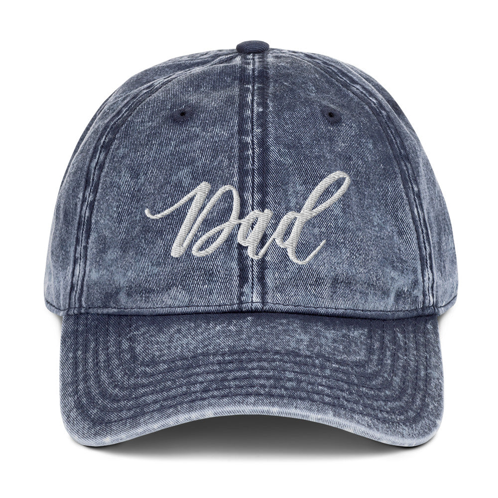 Embroidered Script "Dad" Calligraphy Vintage Cotton Twill Cap