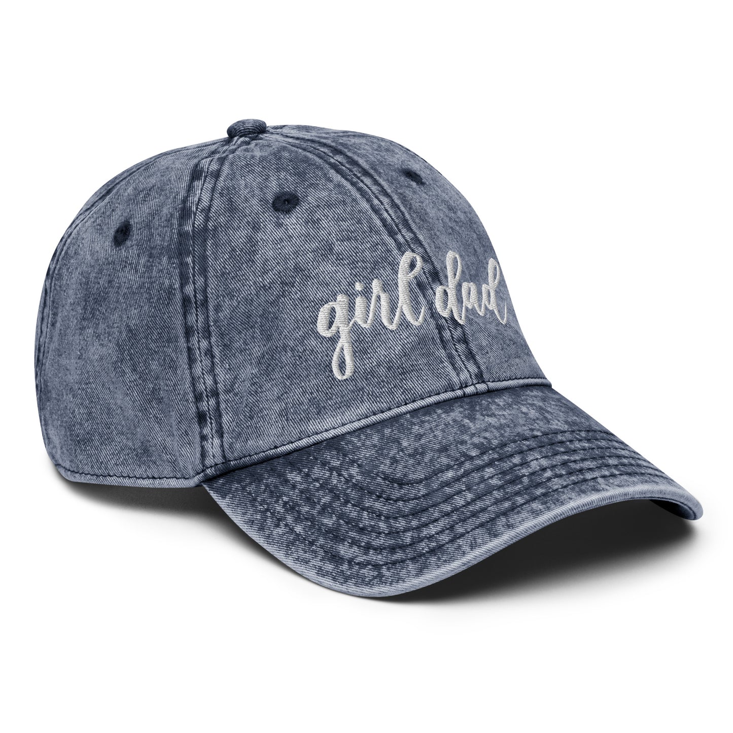 Embroidered White Script "Girl Dad" Calligraphy Vintage Cotton Twill Cap