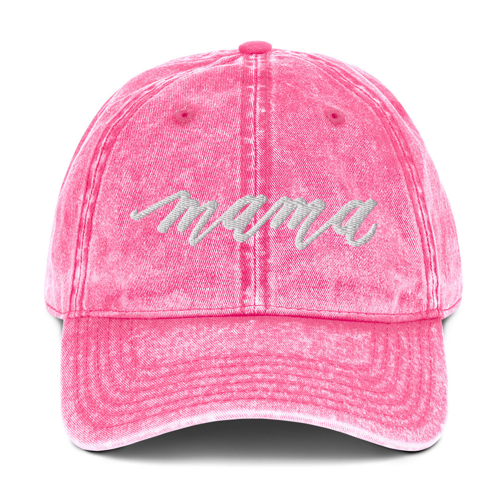 Embroidered Script "Mama" Calligraphy Vintage Cotton Twill Cap