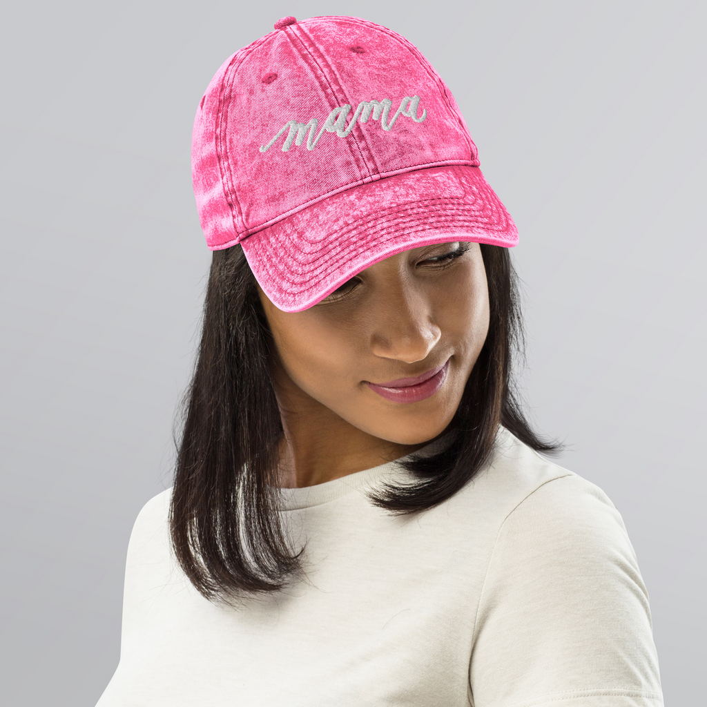 Embroidered Script "Mama" Calligraphy Vintage Cotton Twill Cap