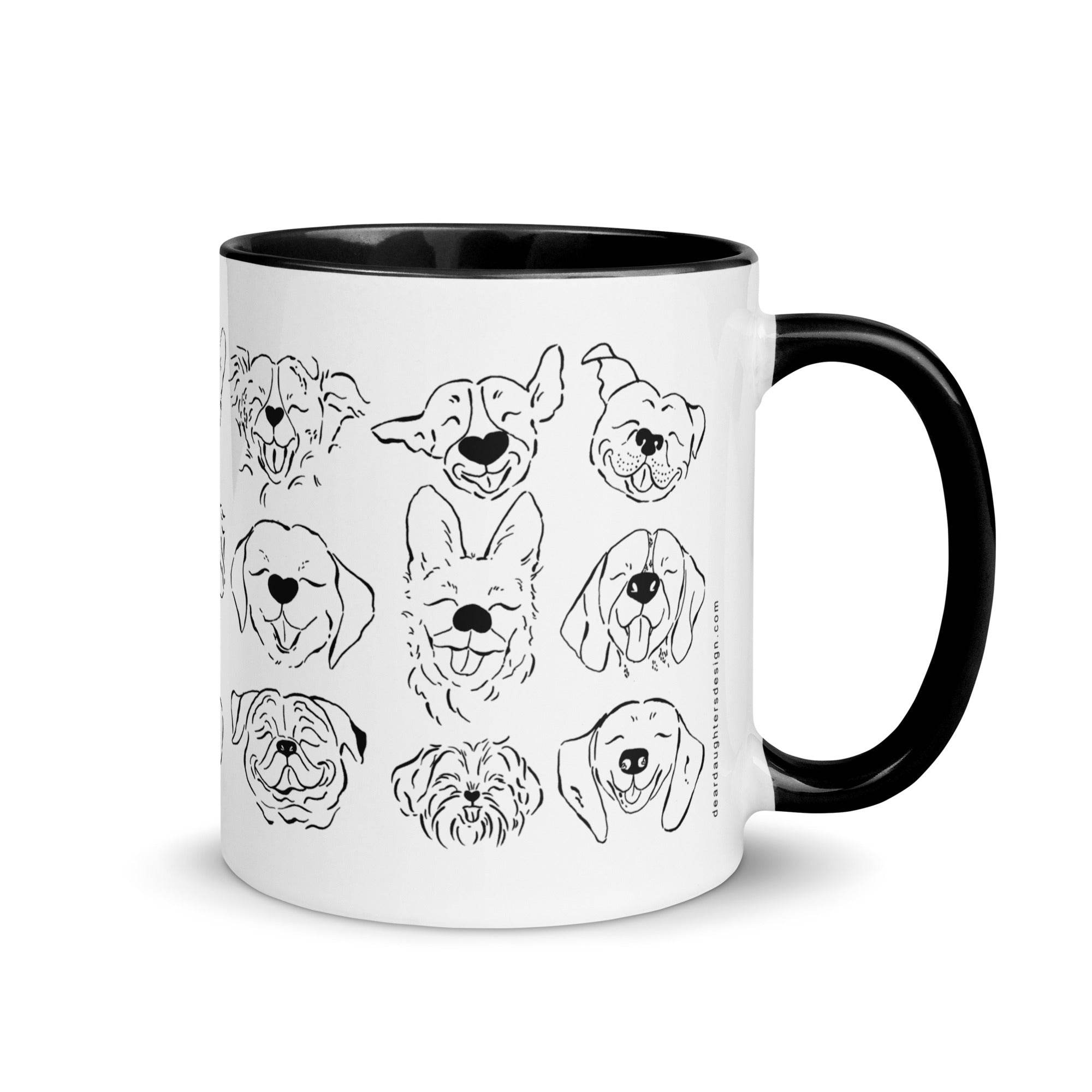 Puppy Smiles - Cute Dog Mug with Color Inside - Printed Hand-Drawn Sketches - Dear Daughters Design