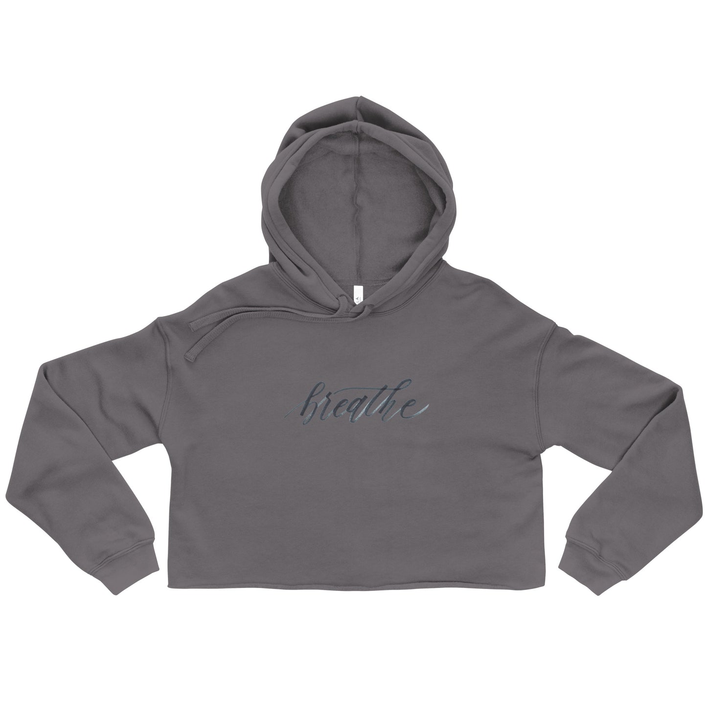 Script "Breathe" Sky Blue Calligraphy Printed Women's Crop Hoodie Sweatshirt