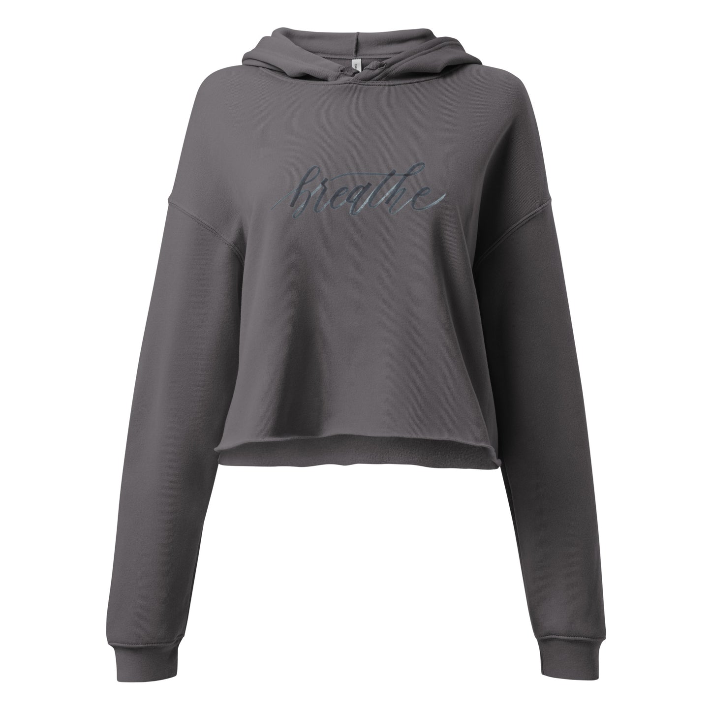 Script "Breathe" Sky Blue Calligraphy Printed Women's Crop Hoodie Sweatshirt