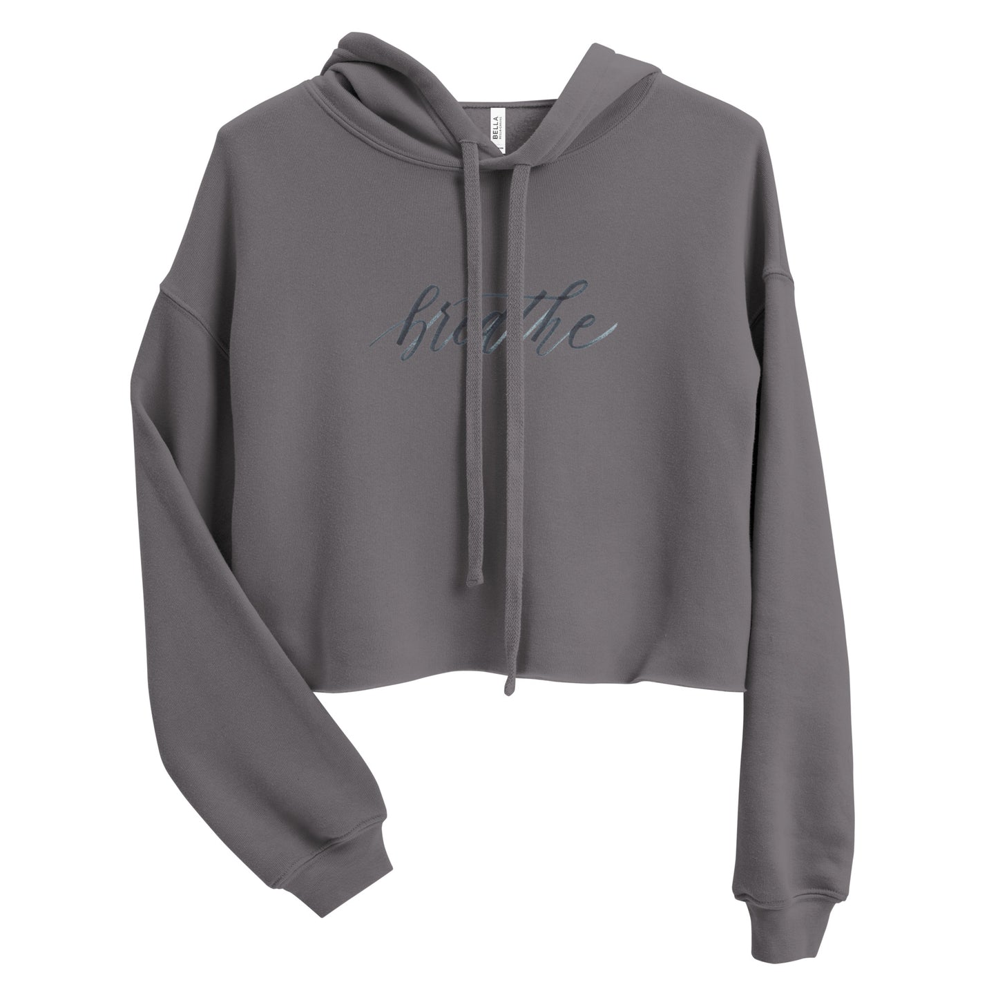 Script "Breathe" Sky Blue Calligraphy Printed Women's Crop Hoodie Sweatshirt