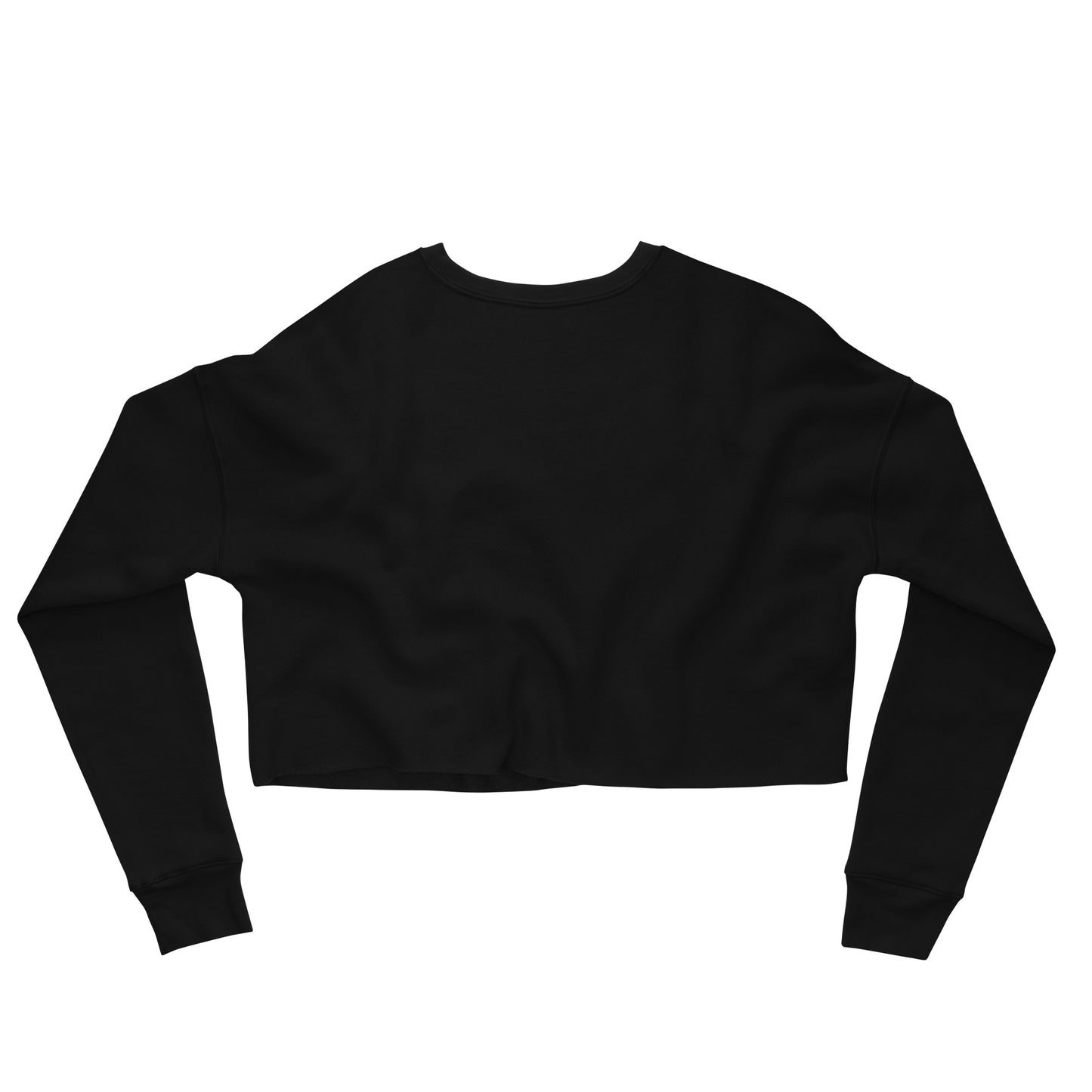 Black Script "Strong" Calligraphy Printed on Black Fleece Crop Sweatshirt