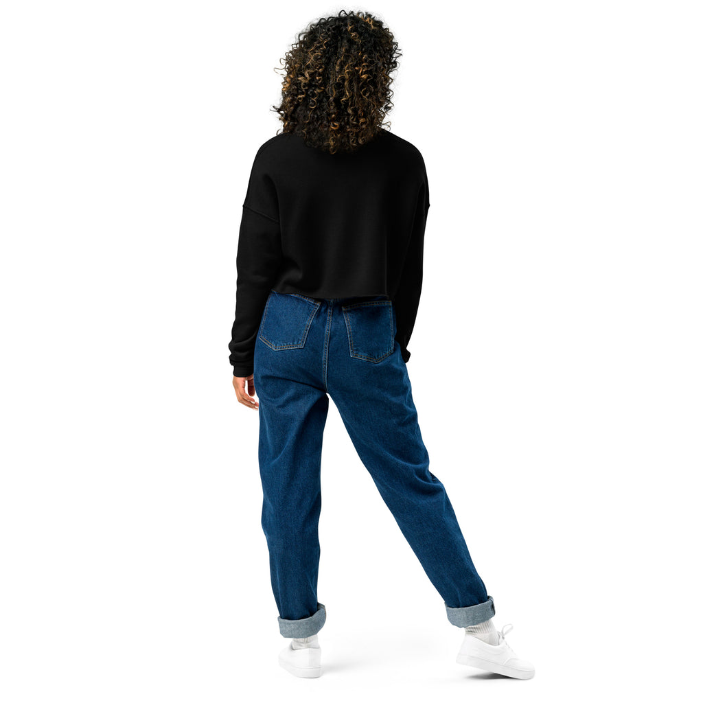 ADULT SIZES - Black Script "Strong" Calligraphy Printed on Black Fleece Cropped Sweatshirt